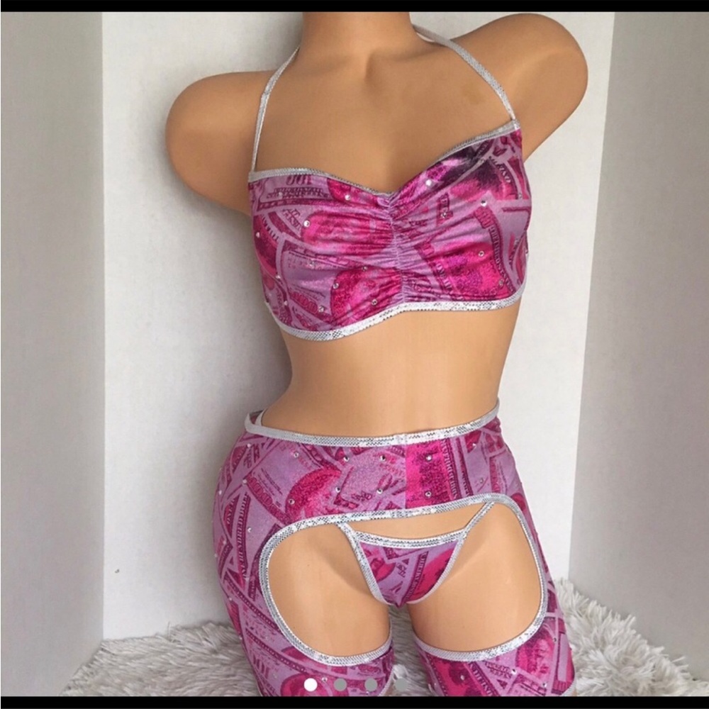 Holographic Money Print Exotic Dancewear Chaps